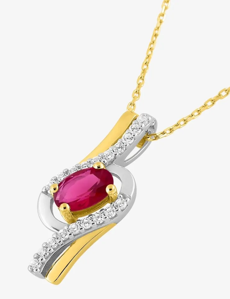 Collier fantaisie bicolore or 375‰, rubis et oxyde de zirconium SO OR