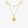 Collier fantaisie double, acier doré, motif pendants et cristal rose synthétique SO OR