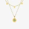 Collier fantaisie double, acier doré, motif pendants et jade verte synthétique SO OR
