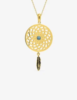 Collier fantaisie en acier doré et turquoise synthétique SO OR