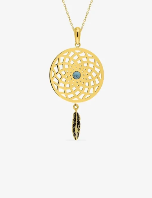 Collier fantaisie en acier doré et turquoise synthétique SO OR
