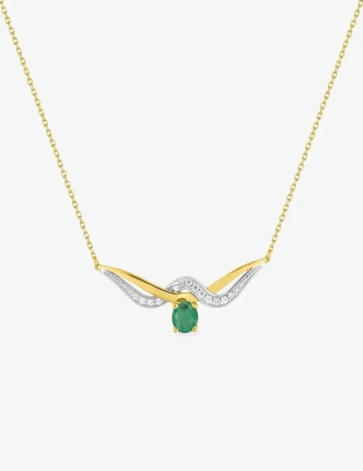 Collier fantaisie émeraude, oxydes de zirconium, or jaune 375‰ et rhodium SO OR