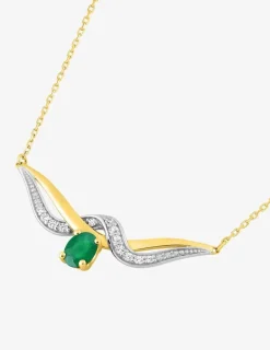 Collier fantaisie émeraude, oxydes de zirconium, or jaune 375‰ et rhodium SO OR