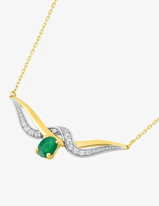 Collier fantaisie émeraude, oxydes de zirconium, or jaune 375‰ et rhodium SO OR