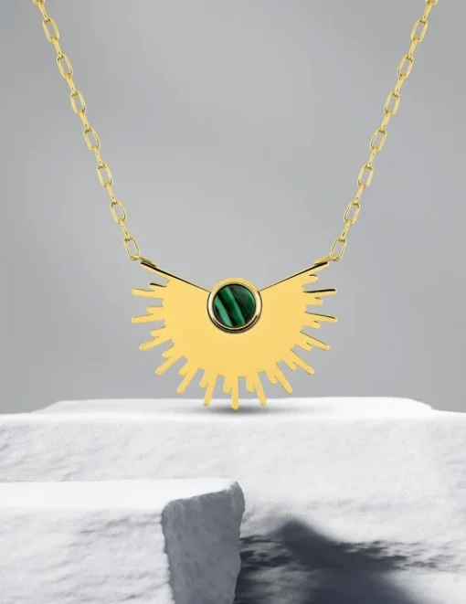 Collier fantaisie motif en acier doré et malachite SO OR