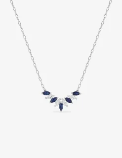 Collier fantaisie or blanc 375 ‰, saphir, oxyde de zirconium SO OR