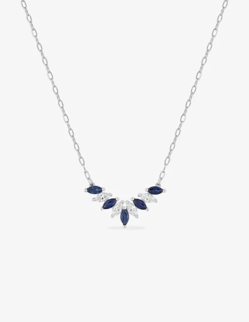 Collier fantaisie or blanc 375 ‰, saphir, oxyde de zirconium SO OR
