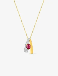 Collier fantaisie or jaune 375 ‰ rubis, oxyde de zirconium, rhodium SO OR