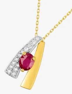 Collier fantaisie or jaune 375 ‰ rubis, oxyde de zirconium, rhodium SO OR
