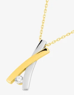 Collier fantaisie or jaune 375 ‰, rhodium et oxyde de zirconium SO OR
