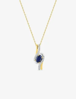 Collier fantaisie saphir, oxydes de zirconium, or jaune 375‰ et rhodium SO OR