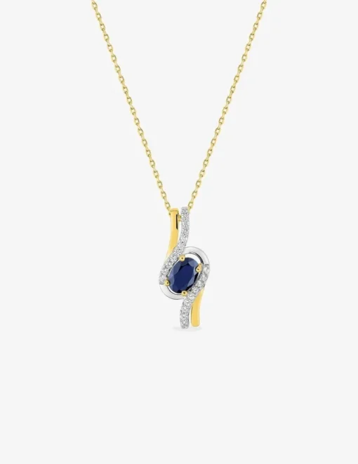 Collier fantaisie saphir, oxydes de zirconium, or jaune 375‰ et rhodium SO OR