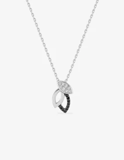 Collier feuilles argent 925‰ rhodié, rhodium noir et oxydes de zirconium blancs et noirs SO OR
