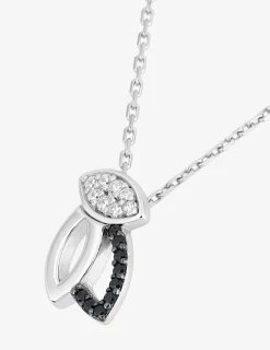 Collier feuilles argent 925‰ rhodié, rhodium noir et oxydes de zirconium blancs et noirs SO OR