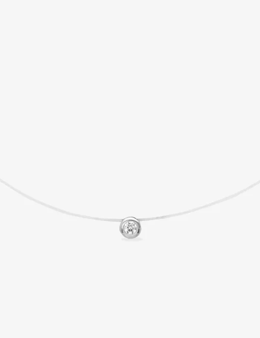 Collier fil nylon argent 925‰ rhodié et oxyde de zirconium blanc SO OR