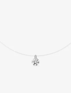 Collier fil nylon et pendentif or blanc 750 ‰ et oxyde de zirconium 0,50 ct SO OR