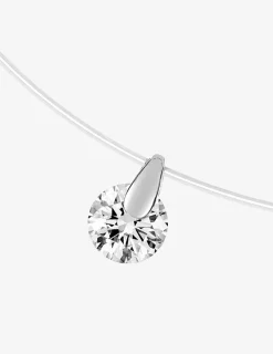 Collier fil nylon et pendentif or blanc 750 ‰ et oxyde de zirconium 0,50 ct SO OR