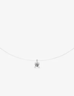 Collier fil nylon et pendentif or blanc 750 ‰ et oxyde de zirconium 0,18 ct SO OR