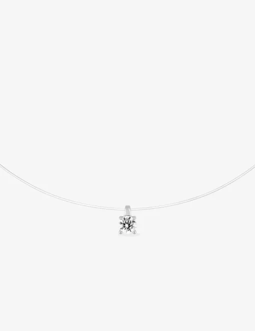 Collier fil nylon et pendentif or blanc 750 ‰ et oxyde de zirconium 0,18 ct SO OR