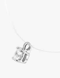 Collier fil nylon et pendentif or blanc 750 ‰ et oxyde de zirconium 0,18 ct SO OR
