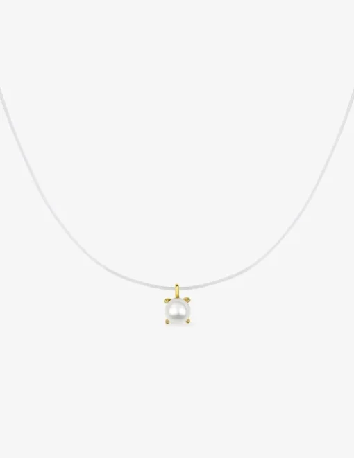 Collier fil nylon plaqué or et perle d'imitation 4 mm SO OR
