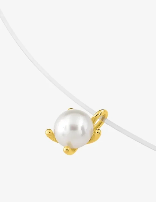 Collier fil nylon plaqué or et perle d'imitation 4 mm SO OR