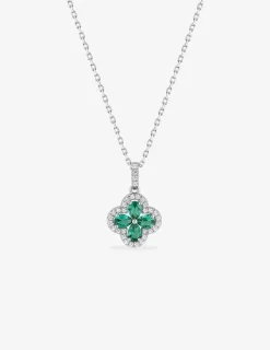 Collier fleur argent 925‰ rhodié et oxydes de zirconium verts et blancs SO OR
