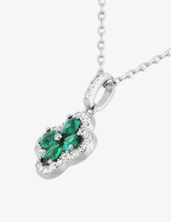 Collier fleur argent 925‰ rhodié et oxydes de zirconium verts et blancs SO OR