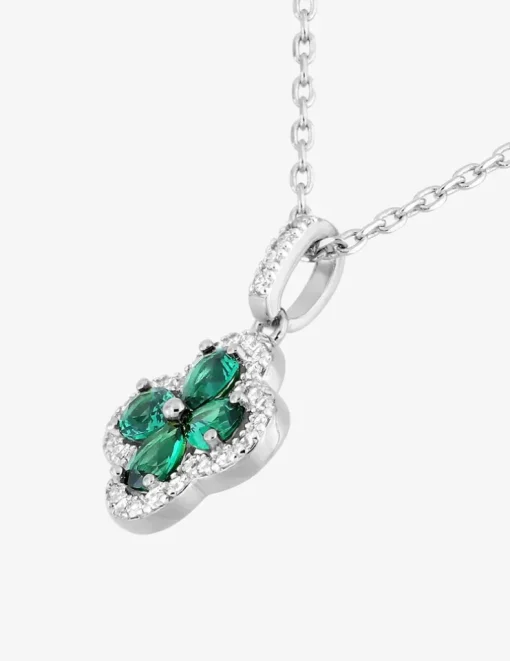 Collier fleur argent 925‰ rhodié et oxydes de zirconium verts et blancs SO OR