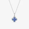 Collier fleur en argent 925‰ rhodié et oxydes de zirconium blancs et bleus SO OR