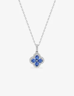 Collier fleur en argent 925‰ rhodié et oxydes de zirconium blancs et bleus SO OR