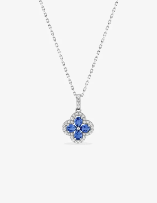 Collier fleur en argent 925‰ rhodié et oxydes de zirconium blancs et bleus SO OR