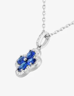 Collier fleur en argent 925‰ rhodié et oxydes de zirconium blancs et bleus SO OR