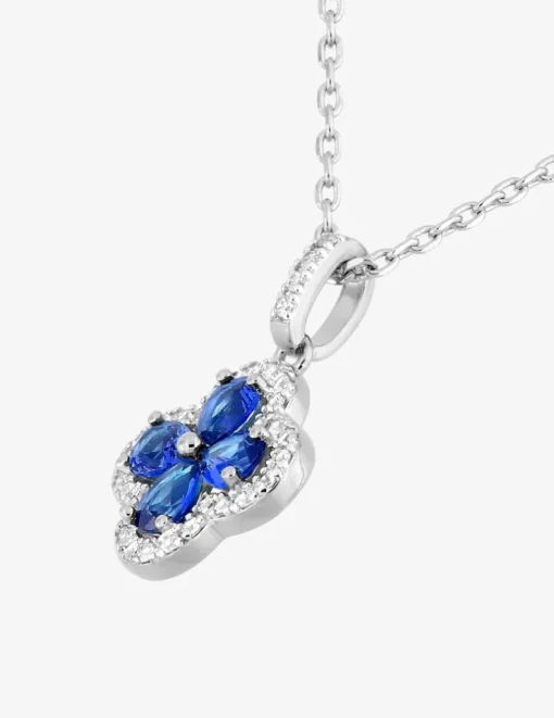 Collier fleur en argent 925‰ rhodié et oxydes de zirconium blancs et bleus SO OR