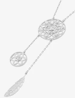 Collier fleur et plume argent 925‰ rhodié SO OR