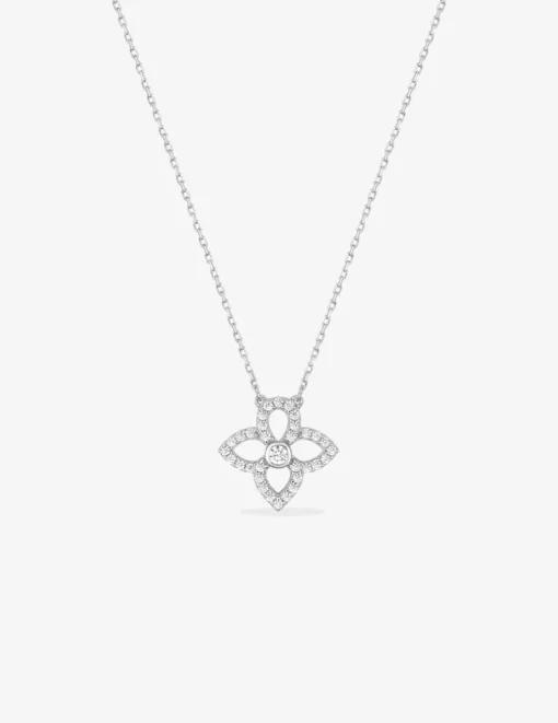 Collier fleur or blanc 375‰ et oxydes de zirconium SO OR