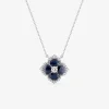 Collier fleur saphir et oxydes de zirconium or blanc 375‰ SO OR