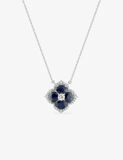 Collier fleur saphir et oxydes de zirconium or blanc 375‰ SO OR