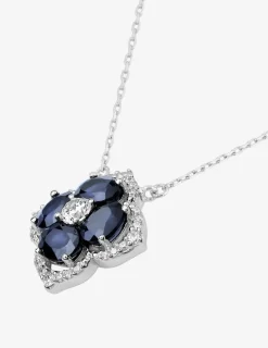 Collier fleur saphir et oxydes de zirconium or blanc 375‰ SO OR