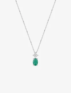 Collier géométrique en or blanc 375‰, émeraude et oxydes de zirconium SO OR