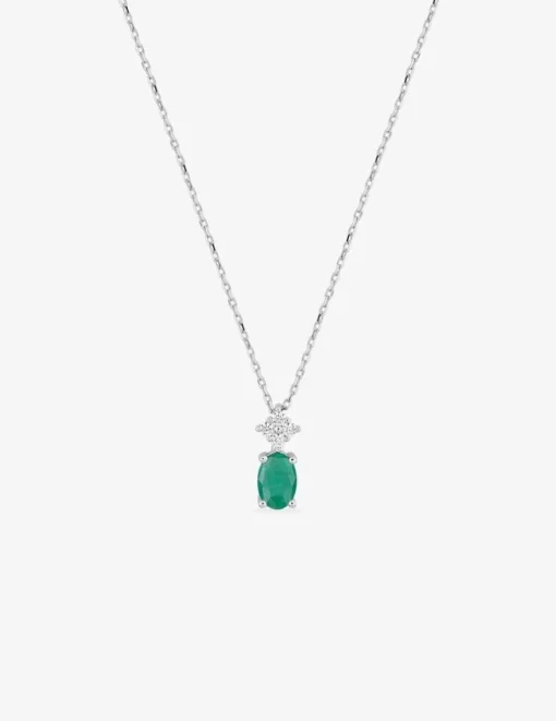 Collier géométrique en or blanc 375‰, émeraude et oxydes de zirconium SO OR