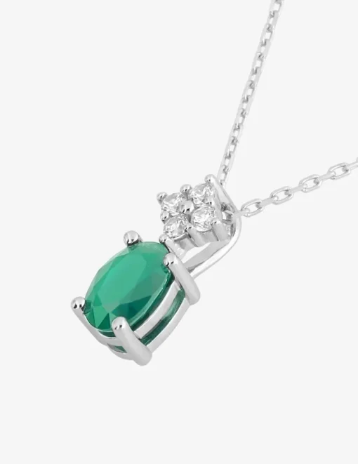 Collier géométrique en or blanc 375‰, émeraude et oxydes de zirconium SO OR