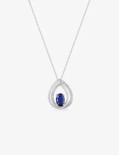 Collier goutte or blanc 375‰, saphir et oxyde de zirconium SO OR