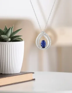 Collier goutte or blanc 375‰, saphir et oxyde de zirconium SO OR