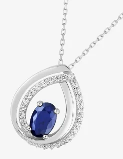 Collier goutte or blanc 375‰, saphir et oxyde de zirconium SO OR