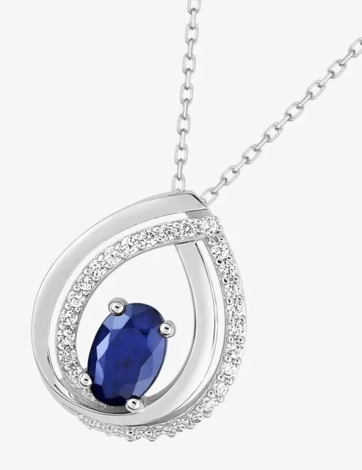 Collier goutte or blanc 375‰, saphir et oxyde de zirconium SO OR