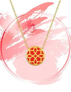 Collier Harmonie Or jaune 375‰ et jeton laque corail SO OR
