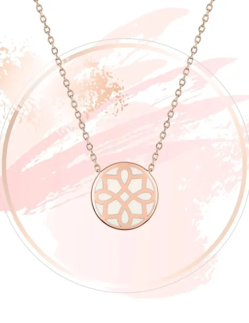 Collier Harmonie Or rose 375‰ et jeton laque ivoire SO OR