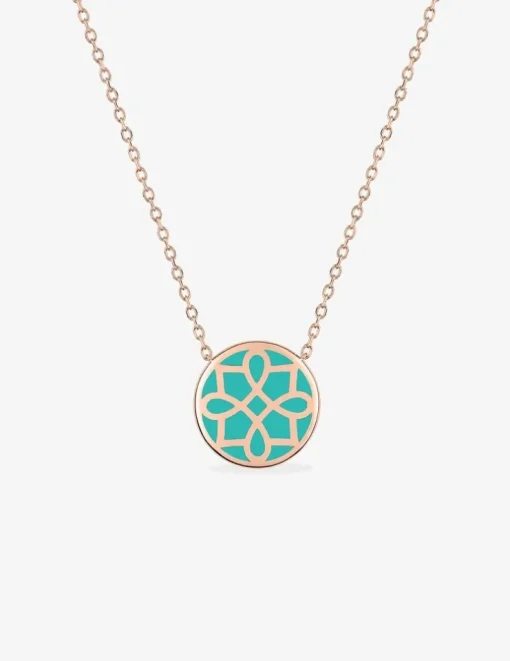 Collier Harmonie Or rose 375‰ et jeton laque verte aqua SO OR