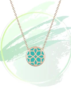 Collier Harmonie Or rose 375‰ et jeton laque verte aqua SO OR